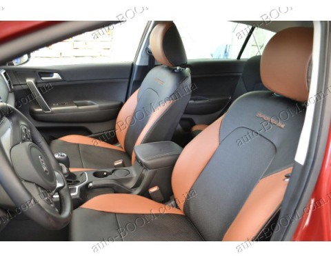 Автомобильные чехлы из экокожи Kia Sportage 4 15- (Союз-Авто)
