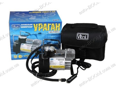 Компрессор автомобильный Ураган КА-У12051 (Vitol) 150psi / 14Amp / 35л / прикуриватель / переходник / автостоп