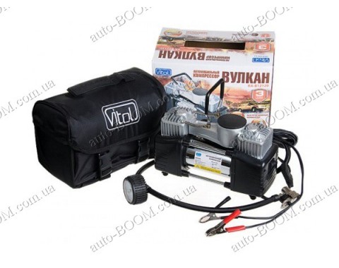 Компрессор автомобильный Вулкан КА-В12120 (Vitol) 150psi / 23Amp / 60л / клеммы / 2 цилиндра / автостоп