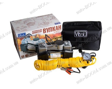 Компрессор автомобильный Вулкан КА-В12121 (Vitol) 150psi / 23Amp / 60л / клеммы / шланг 7,5м с дефлятором / 2 цилиндра