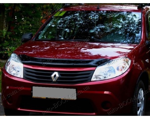 Дефлектор капота на Renault Sandero 07- темная (Sim)